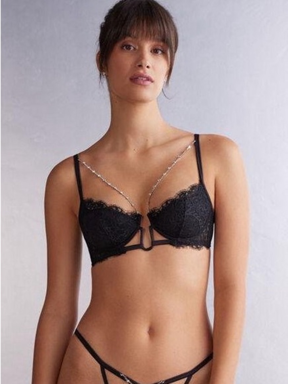 Intimissimi Jennifer Lopez Black Lace Bra 38B Rhinestone Chain NWT